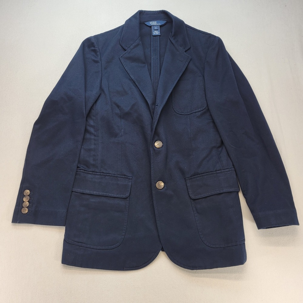 Polo Ralph Lauren Blazer Women M Navy Blue Cotton 2-Button Classic Preppy Twill